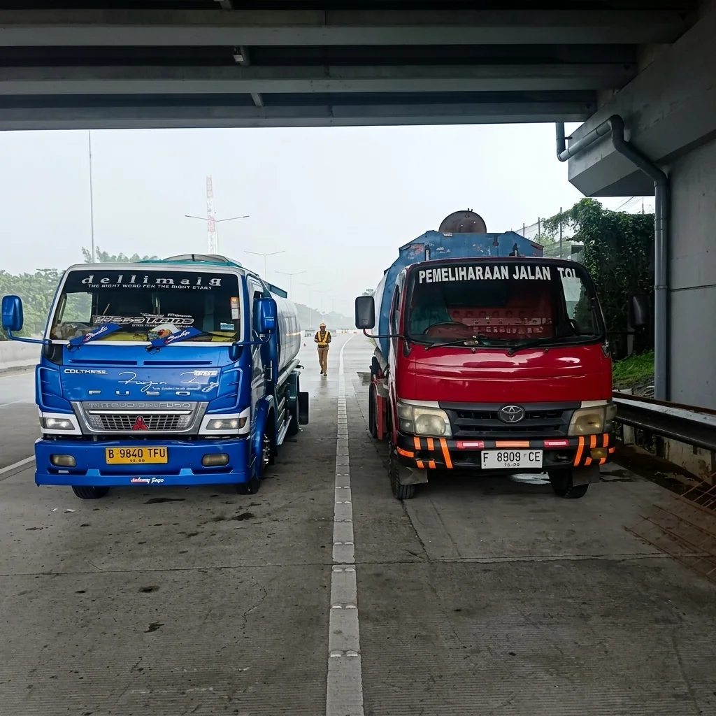 Truk tangki air bersih Daud Water beroperasi di jalan tol Jabodetabek